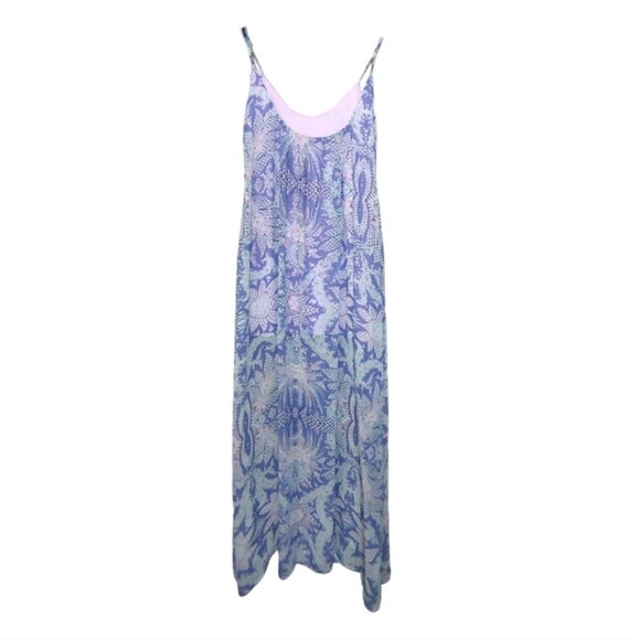 Show Me Your Mumu Blue Floral Purple Lined Sheer Trapeze Maxi Dress Women XS - Picture 4 of 12